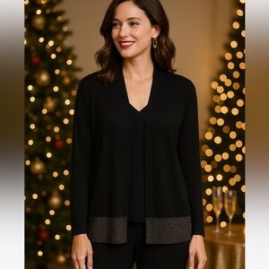 Eileen Fisher Black Metallic Trim Knit Top – Size M